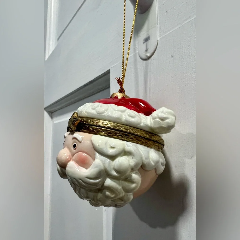 Porcelain Santa Claus St Nick Hat Hinged Trinket Box Christmas Ornament PreLoved